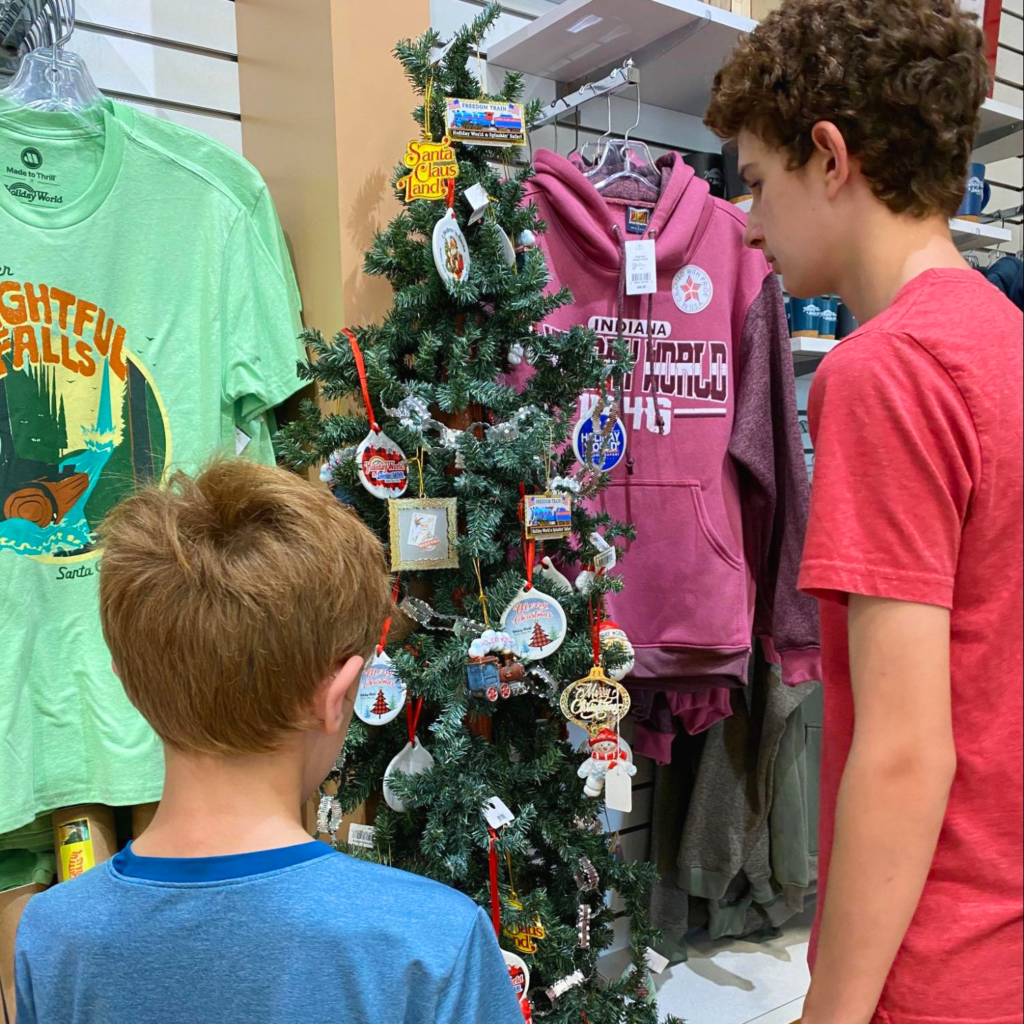 HoliBlogger Tara's sons picking out ornaments.