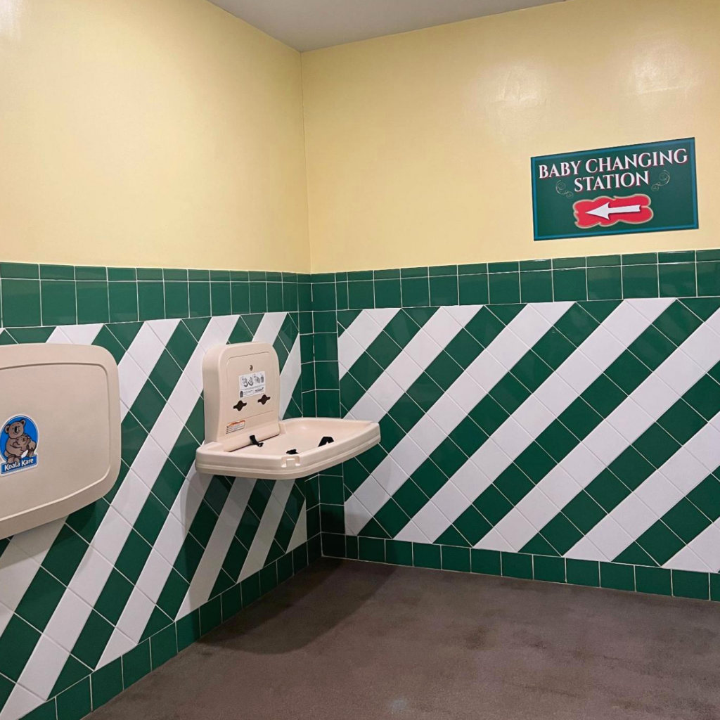 Changing table in the restrooms in Santa's Merry Marketplace.
