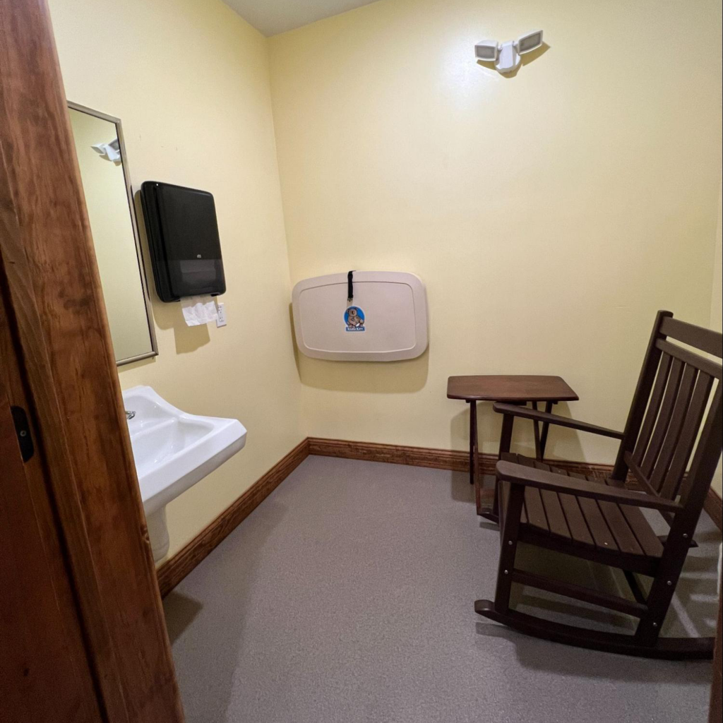 Rocking chair in the Nursing Room in Santa's Merry Marketplace.