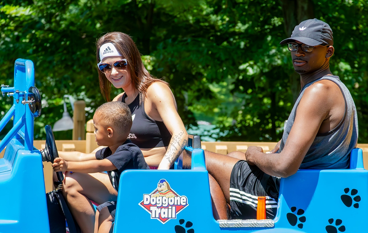 Driving is serious business on Doggone Trail at Holiday World & Splashin' Safari in Santa Claus, Indiana.