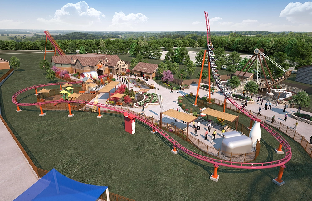 Rendering looking at the Good Gravy! site from the West at Holiday World & Splashin' Safari in Santa Claus, Indiana.