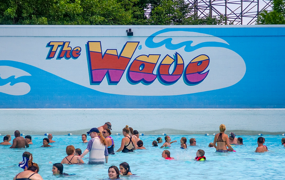 The large hand-painted mural on the wall of The Wave at Holiday World & Splashin' Safari in Santa Claus, Indiana.