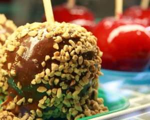 Caramel-dipped apple with peanuts from Candy Cane Confectionary.