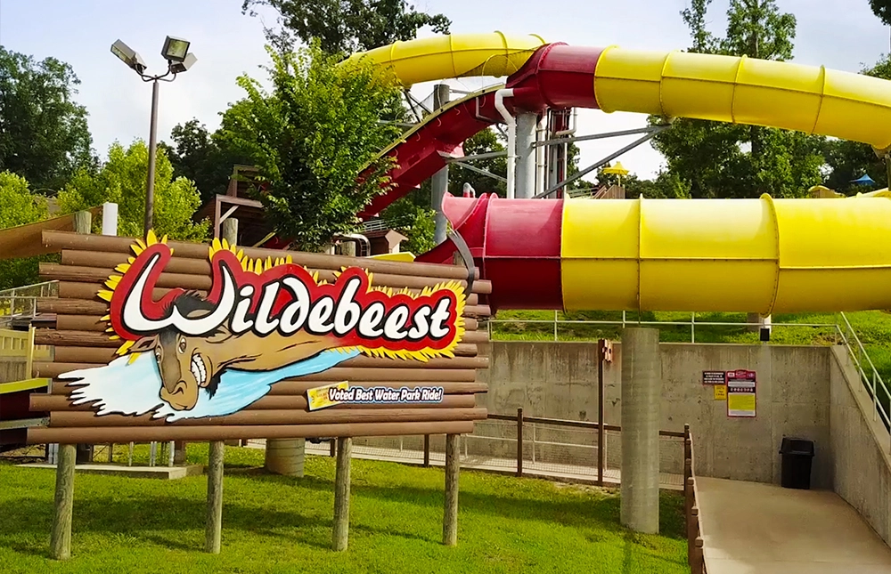Entrance to Wildebeest Water Coaster at Holiday World & Splashin' Safari in Santa Claus, Indiana.