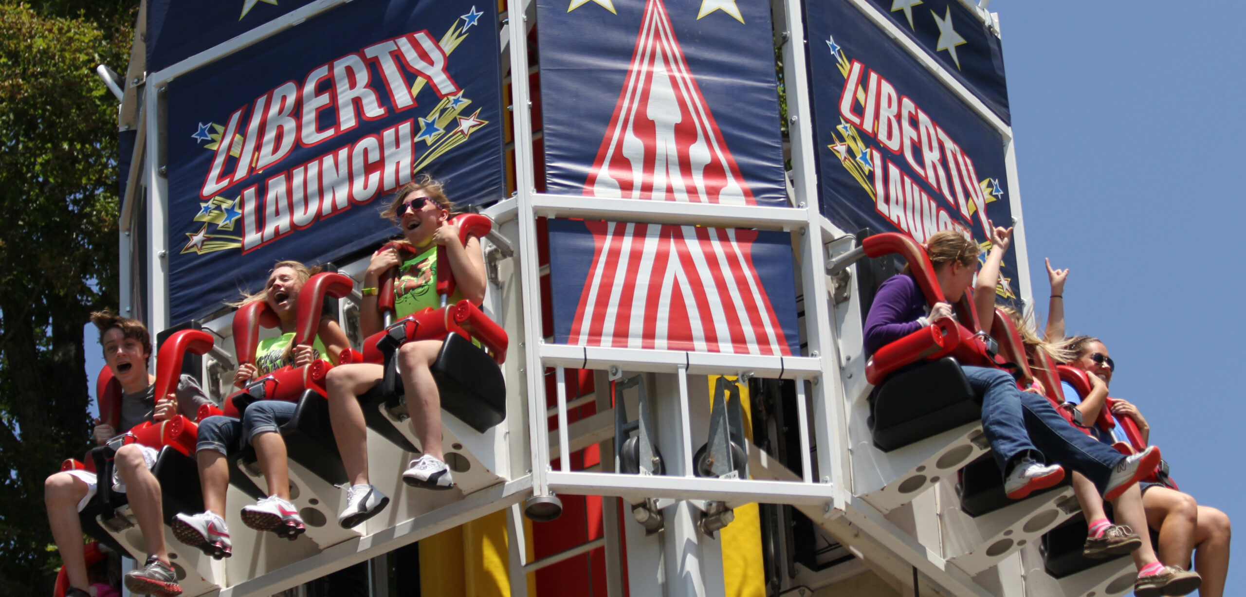 Guests riding the Liberty Launch in the Fourth of July Section at Holiday World