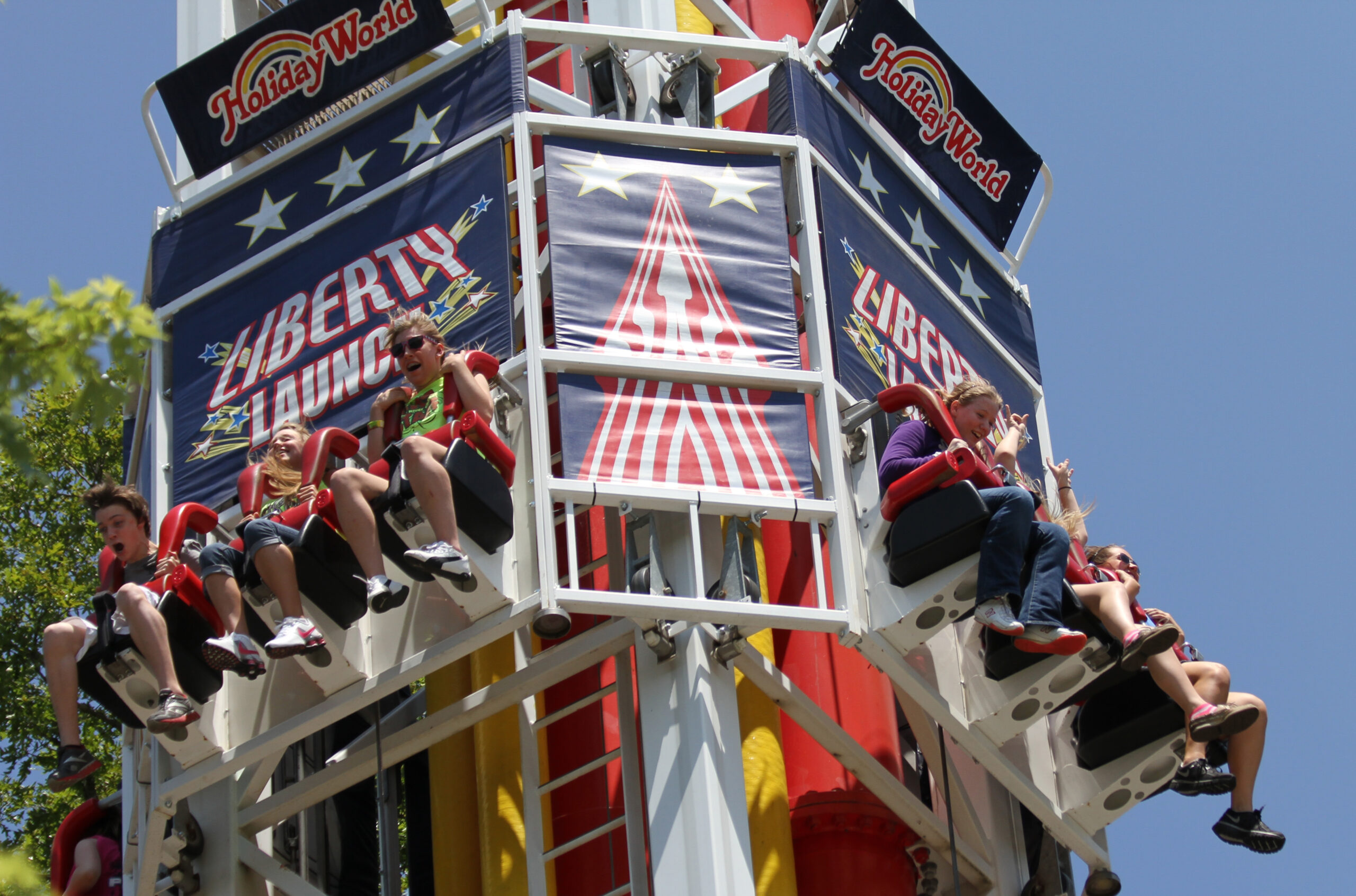 Guests riding the Liberty Launch in the Fourth of July Section at Holiday World