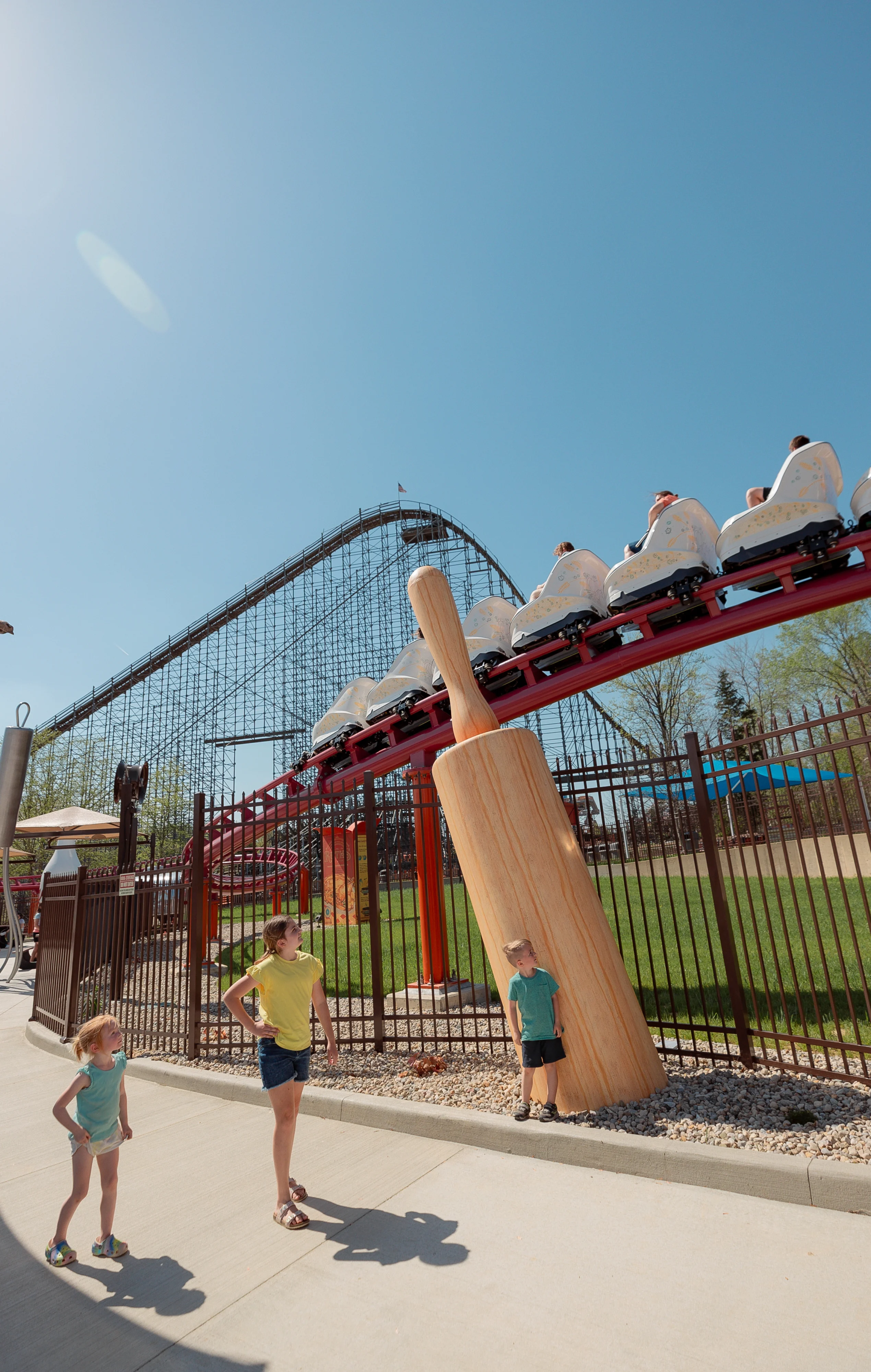 Good Gravy! Family Roller Coaster from the ground, next to giant rolling pin