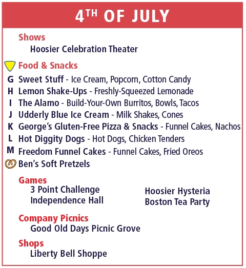 4th of July attractions, shows, food & snacks, Games, and more at Holiday World & Splashin' Safari.