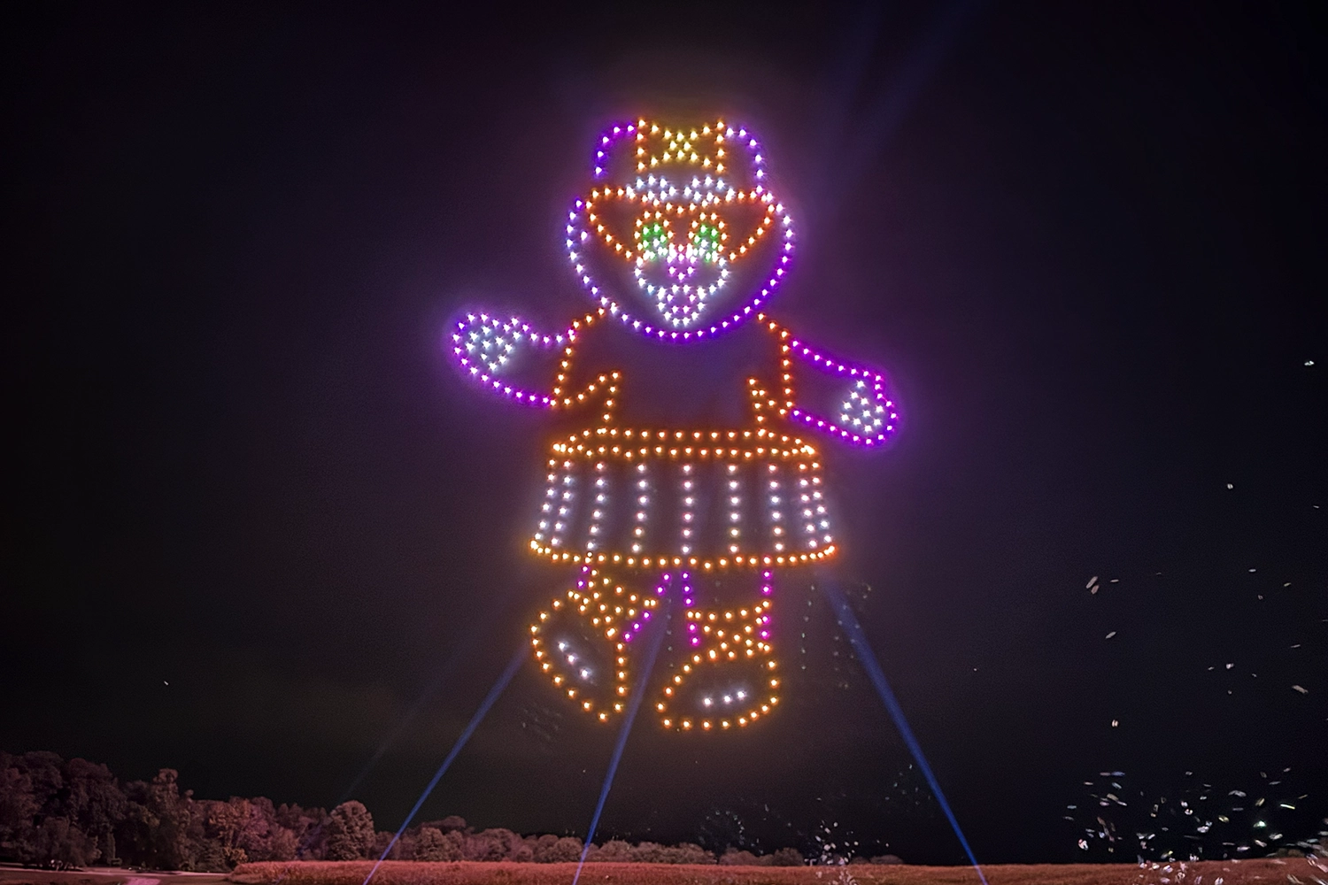 Kitty Claws dances in drones during Halloween in the Sky at Holiday World.