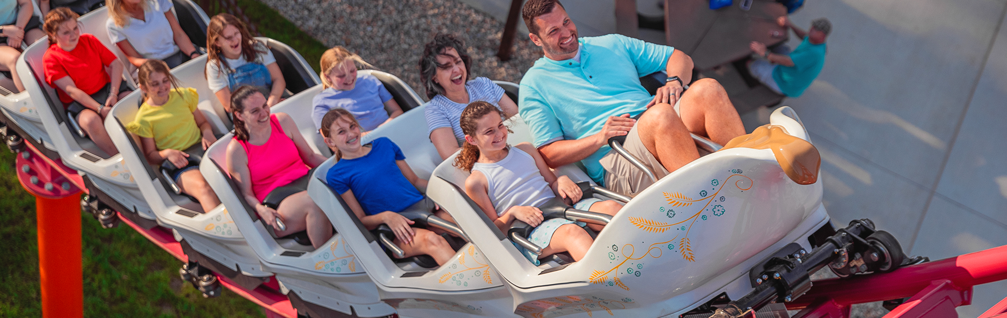 Riders on the new Good Gravy! family coaster