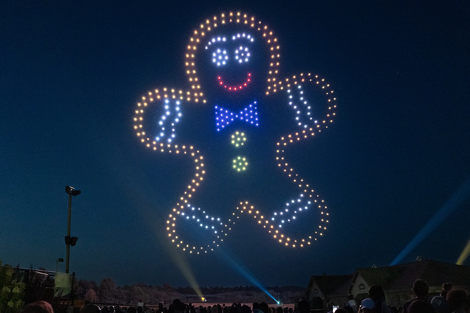 A large gingerbread man during Holidays in the Sky 2024.