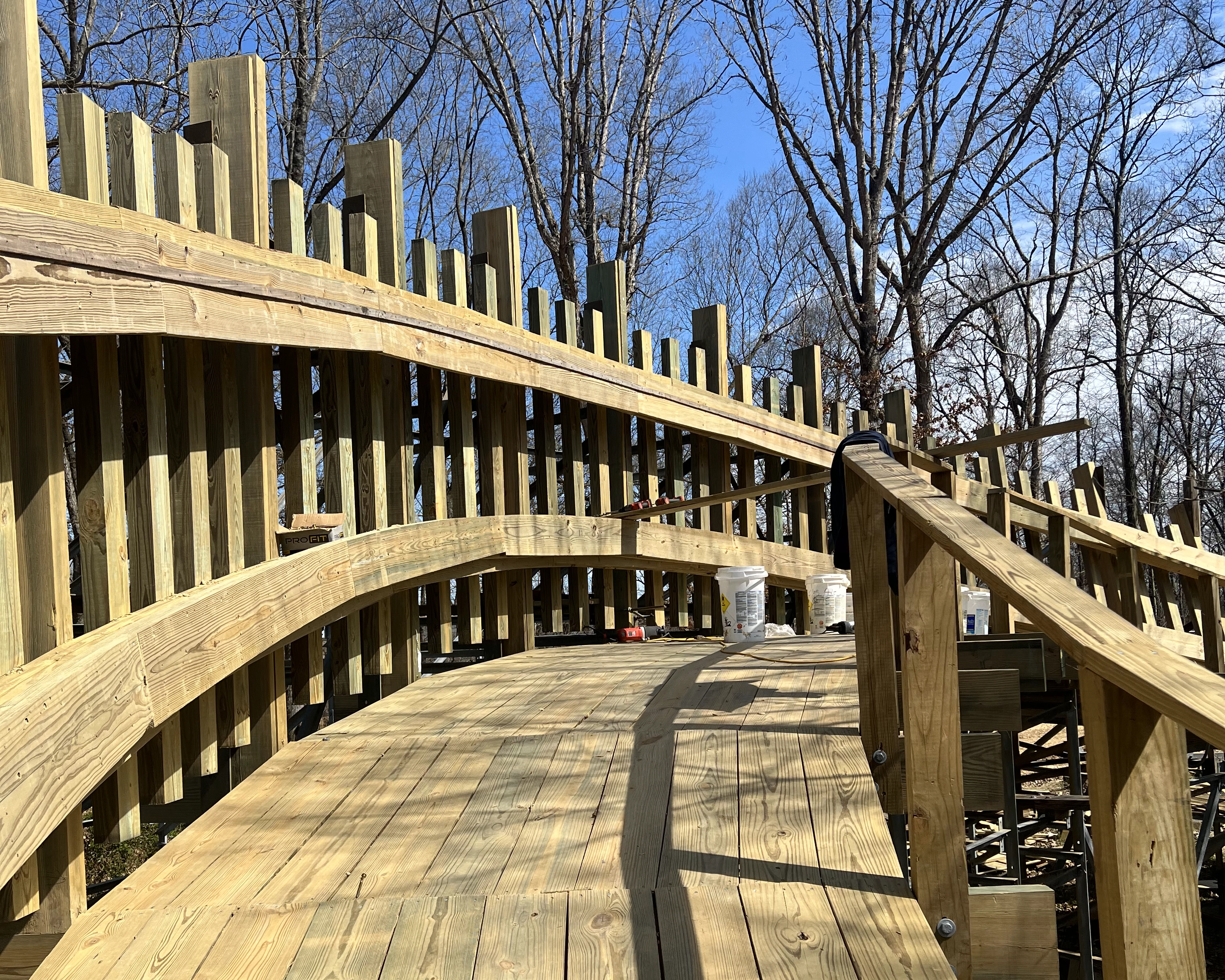 Fresh lumber on one of The Voyage's three 90° turns.