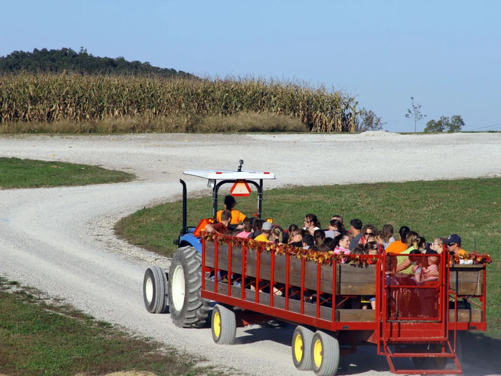 Guests enjoying a hayride during Happy Halloween Weekends at Holiday World.