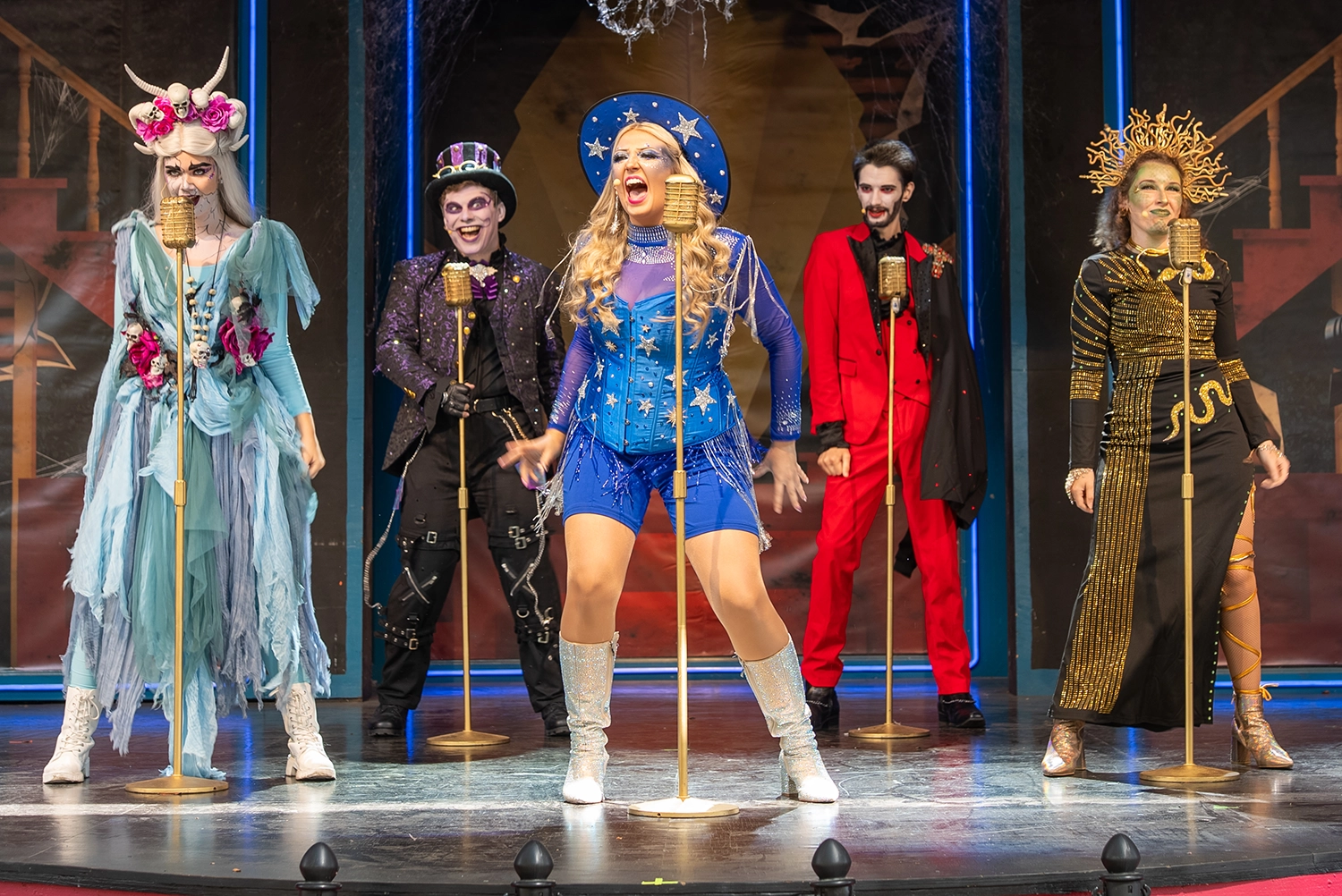 Halloween All-Stars musical stage show performing during Happy Halloween Weekends at Holiday World.