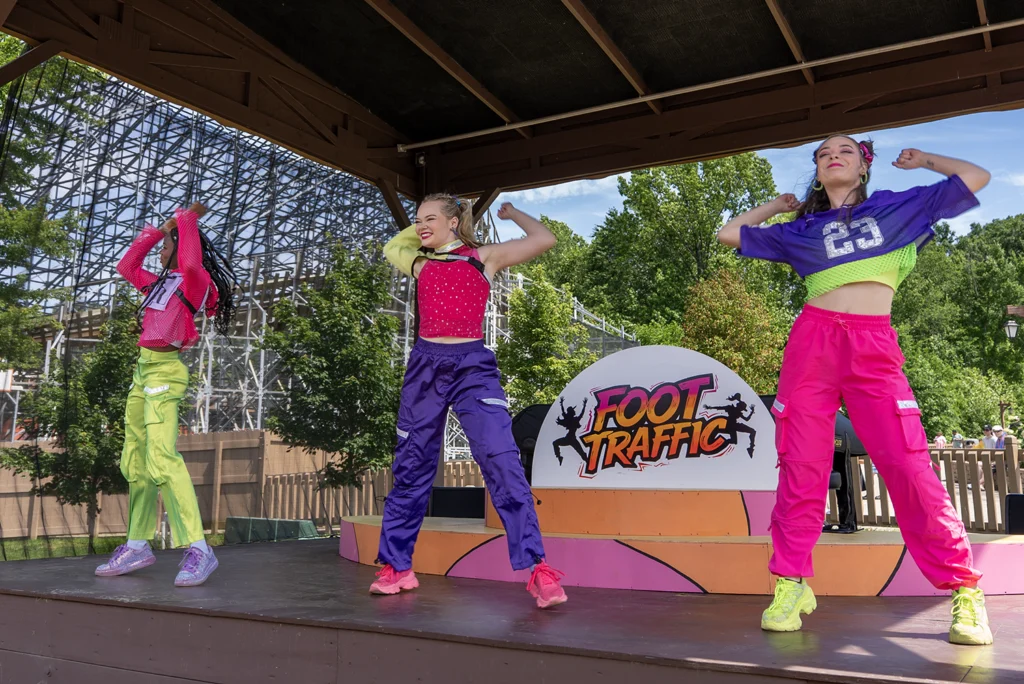 Foot Traffic dancing show performing at the Cranberry Jam Stage at Holiday World & Splashin' Safari