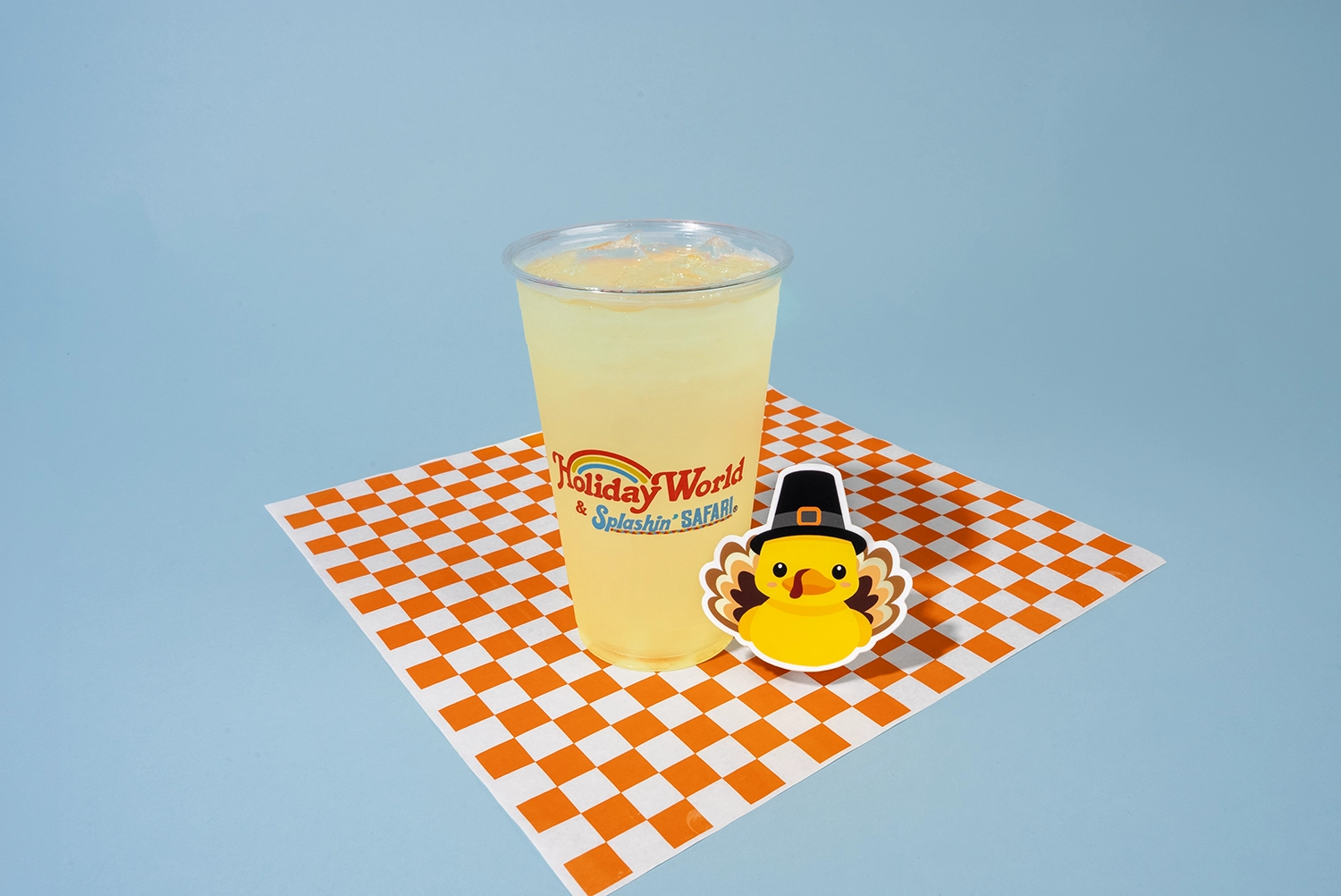 Free Rubber Duck Days Turkey Duck Sticker with Large Drink at The Perky Turkey available at Holiday World & Splashin' Safari during Rubber Duck Days